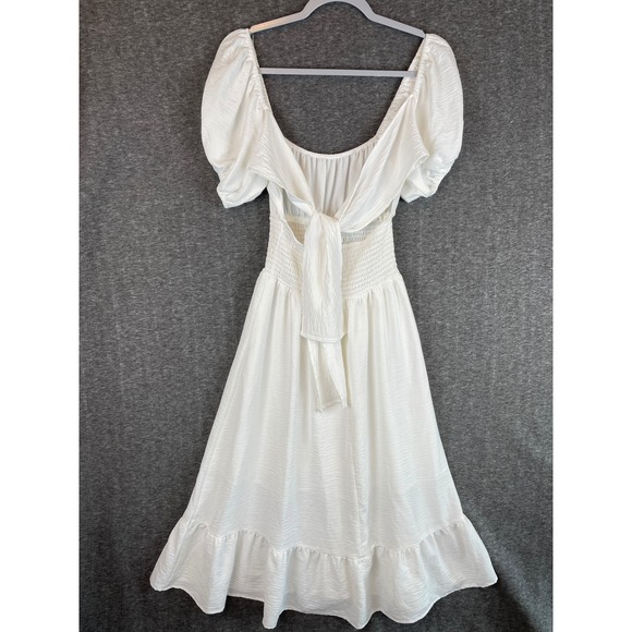 Hesperus White Smocked Waist Puff Sleeve Midi Dress HD31154 Womens Small - Picture 2 of 6